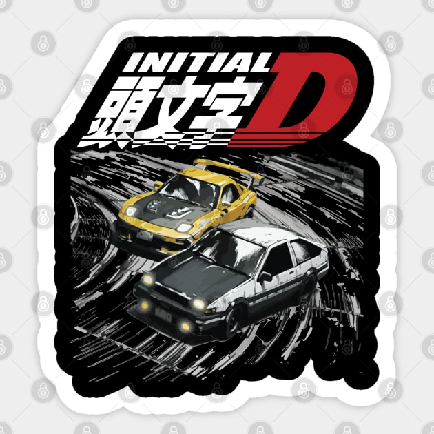 initial d downhill mountain drifting ae86 vs fd Sticker by cowtown_cowboy